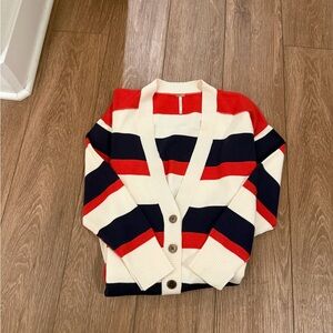 Free People Red and Navy Striped Cardigan